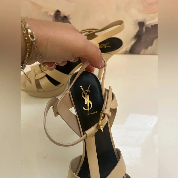 YSL Saint Laurent “Tribute Leather Platform Sandals” - Picture 4 of 10